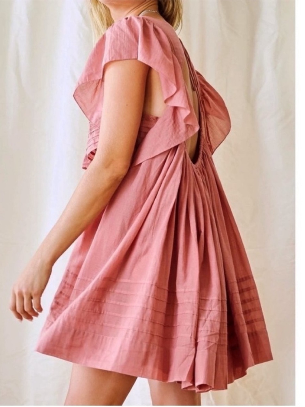Free People Hailey Babydoll Ruffle Mini Dress w/ Open Back & Flounce Bodice - Picture 9 of 9